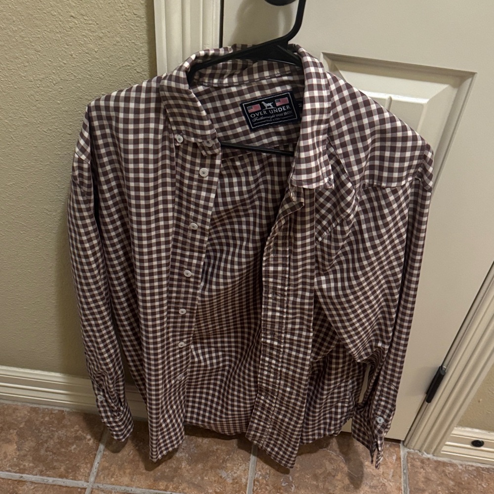 Men's Over Under Brown and White Checkered Casual Shirt